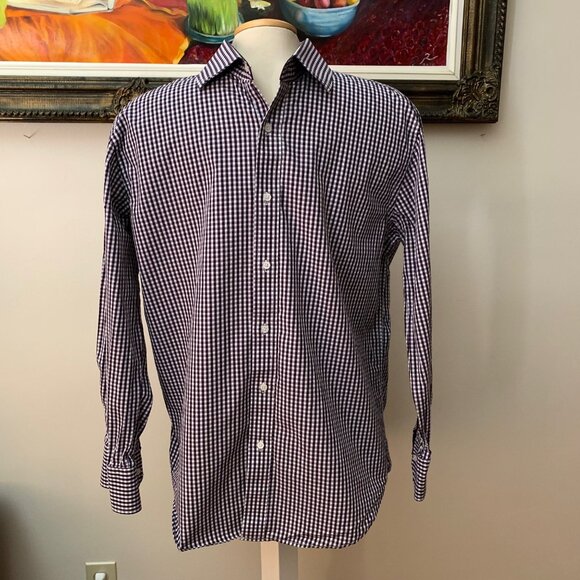 Bristol & Bull Men’s L Shirt Checkered Burgundy and White Button Down - Picture 1 of 12